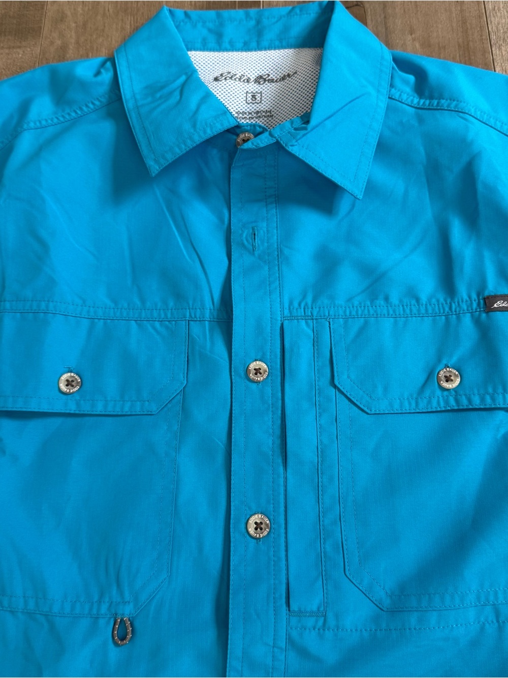 NEW Eddie Bauer Woven Short Sleeve Tech Shirt Blue Danube Men Small Vent Outdoor